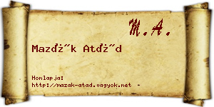 Mazák Atád névjegykártya